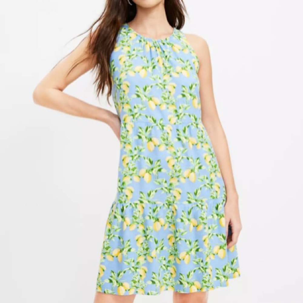 LOFT Petite Rayon/ Linen Lemon Tiered Swing Dress | S